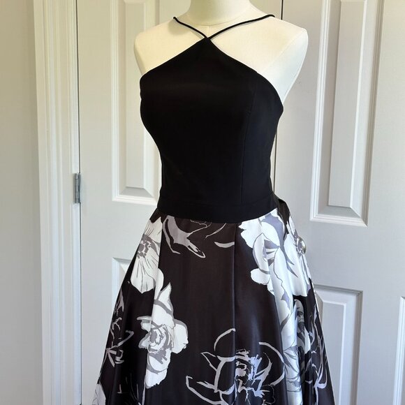 Blondie Nites Black Floral Halter Prom Wedding Guest Black Tie Maxi Dress Size 4 - Picture 5 of 9